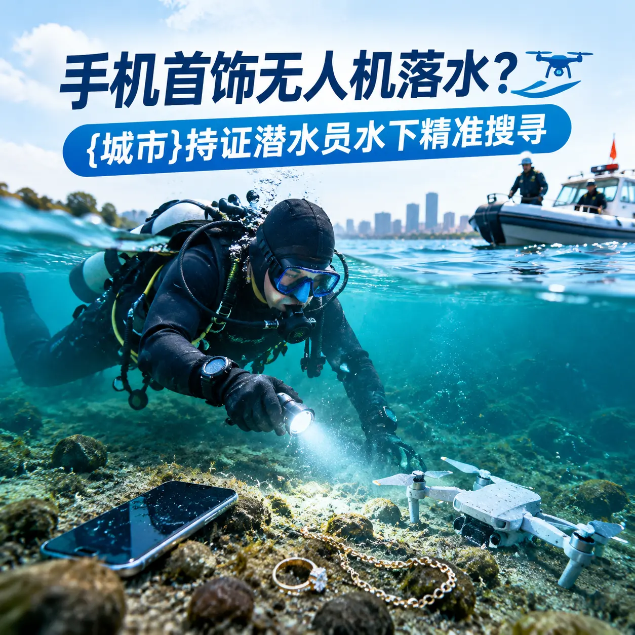 手机首饰无人机落水?西秀持证潜水员水下精准搜寻